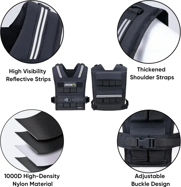 6943-b94510.jpg Adjustable Weighted Vest Men 20lbs/30lbs/40lbs Weights with Reflective Stripe, Weight Vest Woman Workout Vest for Strength Train