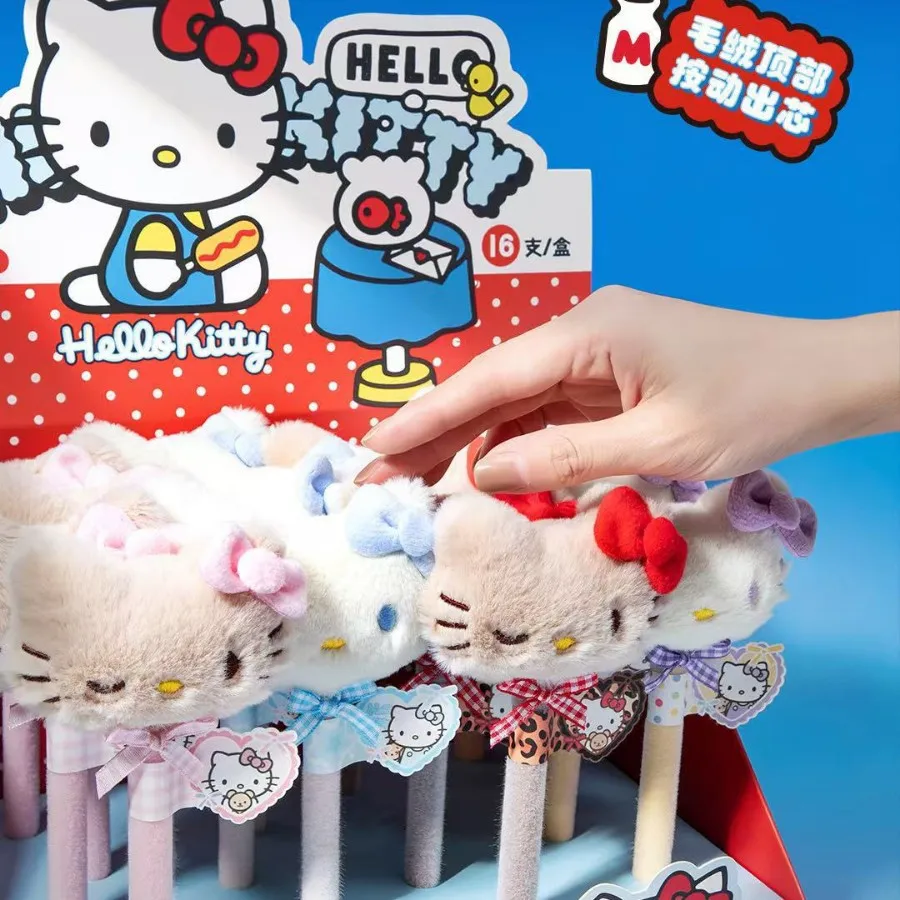 카와이 산리오 헬로 키티 플러시 인형 펜 크리 에이 티브 블랙 볼펜 귀여운 애니메이션 문구 학생 학교 용품 소녀 선물