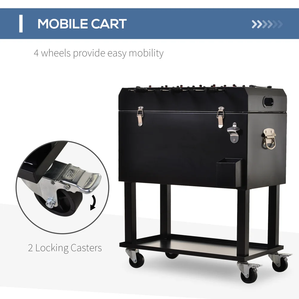 68QT Patio Cooler Ice Chest with Foosball Table Top, Portable Poolside Party Bar Cold Drink Rolling Cart on Wheels with Tray