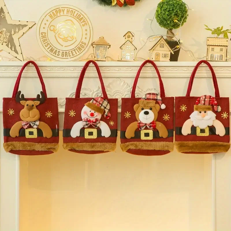 1-10PCS Christmas Gift Bag Linen Cloth New Year Children Candy Handbag Christmas Eve Apple Storage Xmas Santa Claus