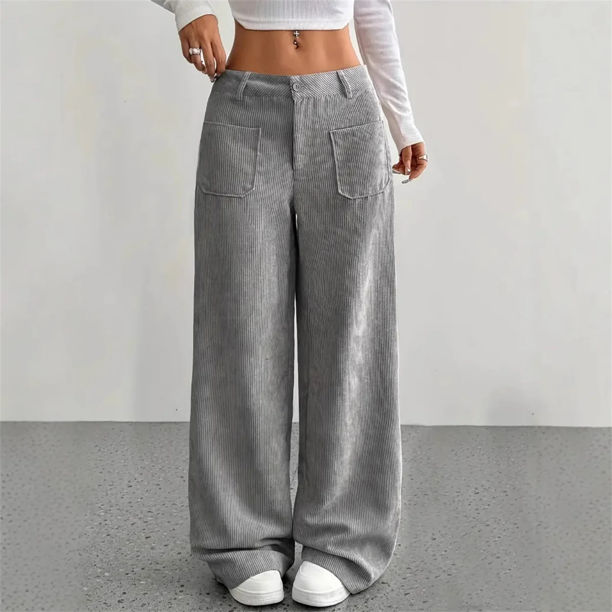 Women Autumn Winter Corduroy Pant Fashion Retro New In Wide Leg Trousers Lady Casual High Waist Solid Pants Street Chic Clothes - Image 3