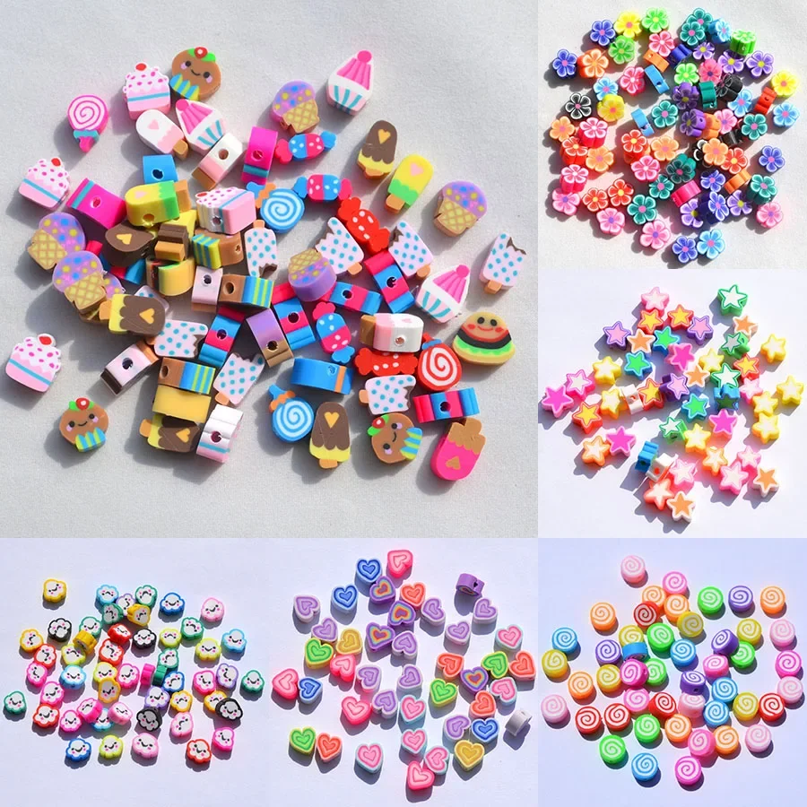 

50pcs DIY Jewelry Accessories polymer clay beads Cartoon Ice cream Mix Design Spacer Multi color Bracelet Department Slices