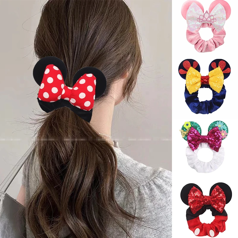 1 Stück Haargummis mit Mausohren, Samt-Haarbänder für Mädchen, Pailletten-Schleifen, Stirnband für Frauen, Kinder, Party, DIY, Haaraccessoires – Detail 4