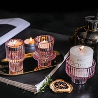 Nordic Glass Candlestick Pink Candles Holders Table Candle Stand Tealight Candlestick Romantic Wedding Party Home Decoration 1