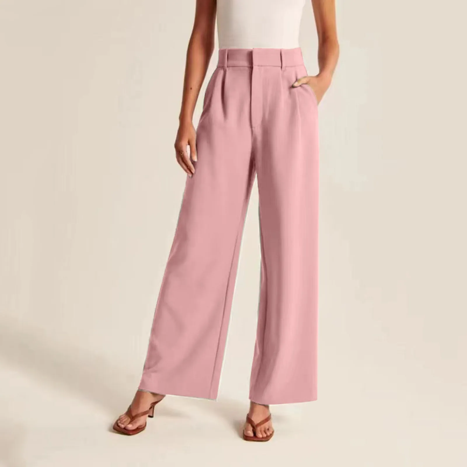 New Loose Women Wide Leg Pants Real Fashion Office Elegant Ladies Suits Pants  Work Busines Casual  High Waisted Straight Pants
