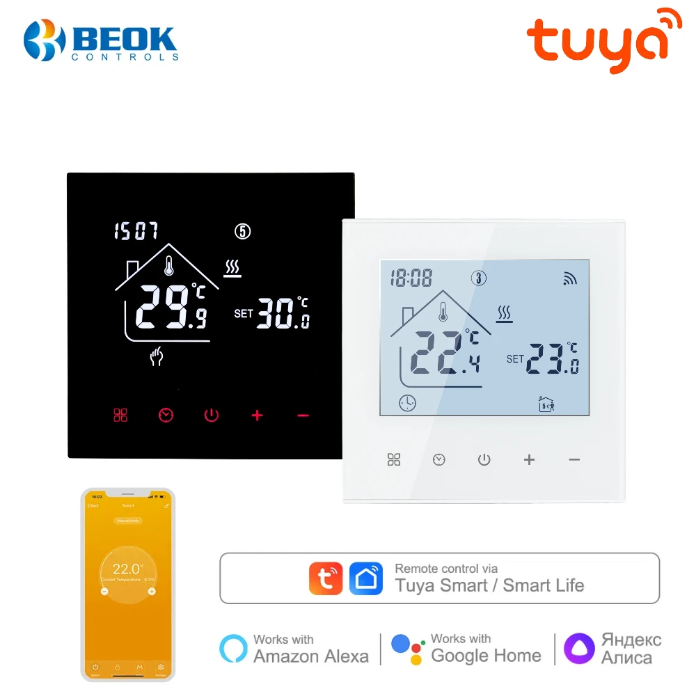 เทอร์โมสตัทอัจฉริยะ Beok WIFI Tuya สำหรับควบคุมอุณหภูมิบ้าน ระบบทำความร้อนพื้นน้ำ ประหยัดพลังงาน รองรับ Alexa และ Alice 1