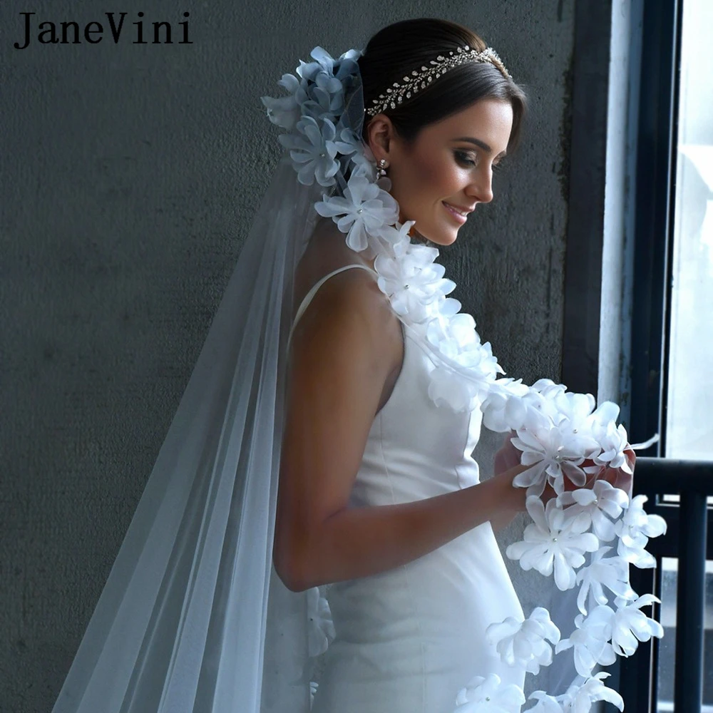 JaneVini Real Photos Long Appliques Edge Wedding Veil Luxury Ivory  Cathedral 2 Layer Tulle 4M Bridal Veils Wedding Accessories - AliExpress