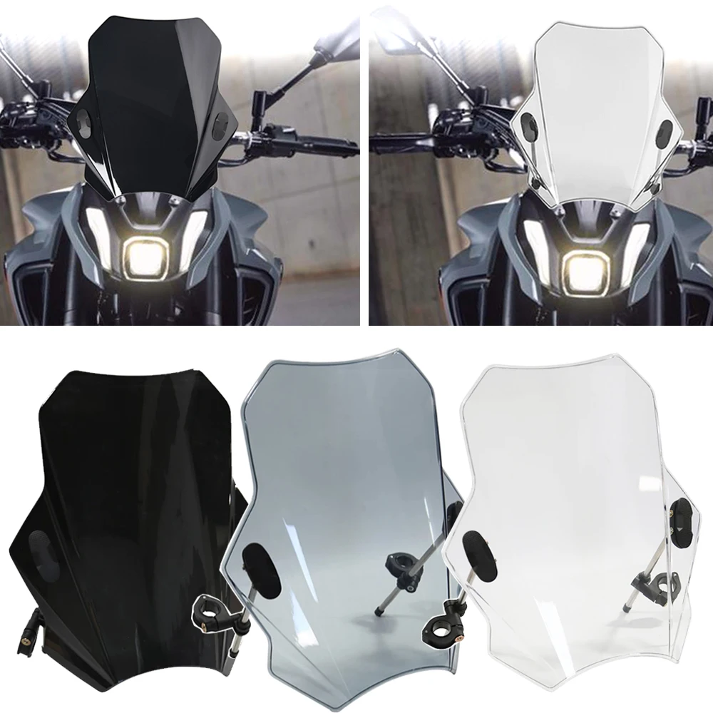 for r18 r 18 r18 universal motorcycle windshield glass cover screen deflector motorcycle accessories For MT07 MT09 Universal Adjustable Windscreen For HOND Motorcycle Windshield Glass Cover Screen Deflector Motorcycle Accessories