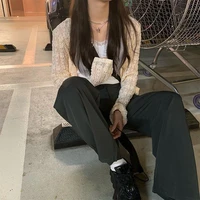 Korean Sweet Spicy Hollow Design Knitted Cardigan Women's ort Outerwear Sun Protection Slimming Faion V-ne Long Sve