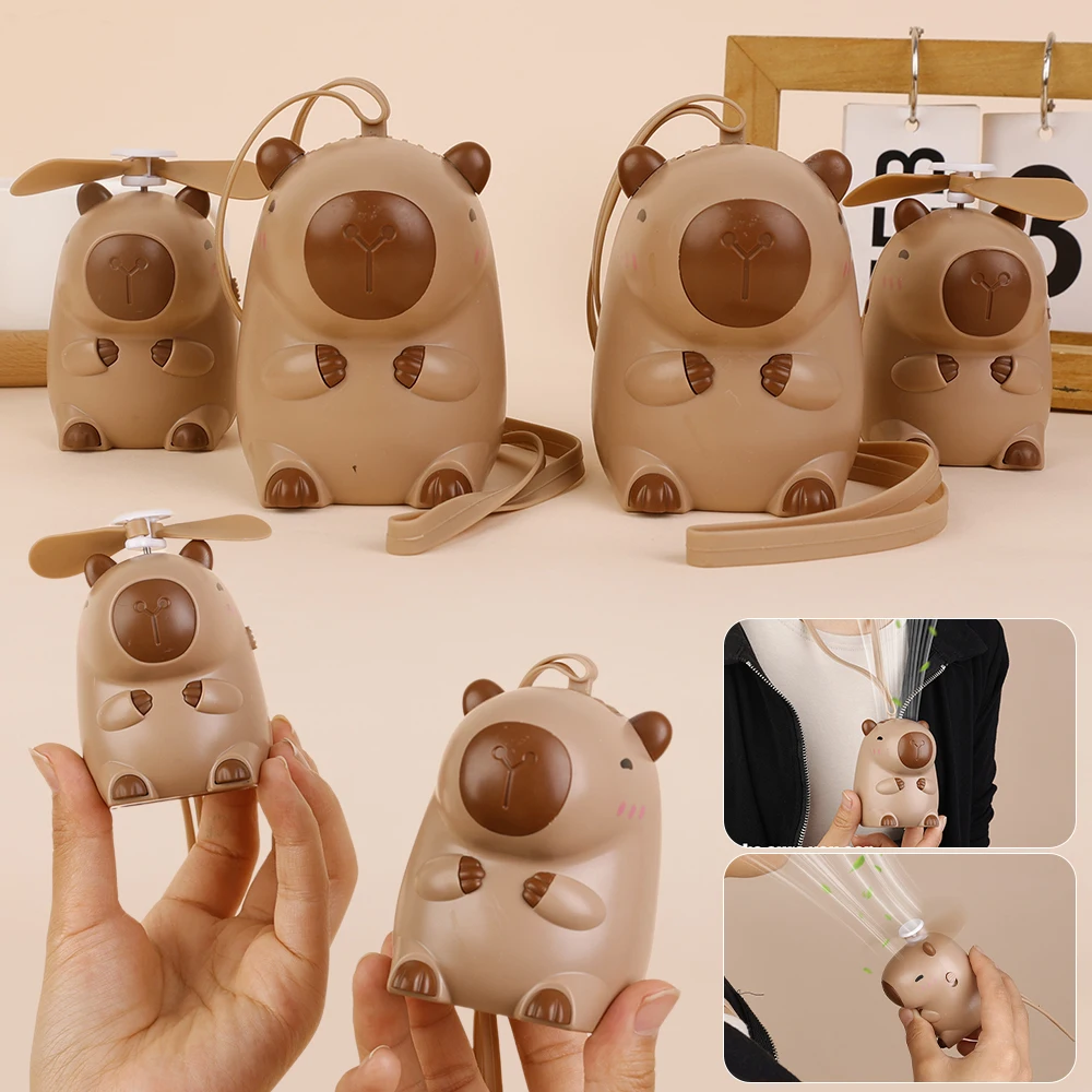 Type C Capybara Fan Mini Cartoon Bladed/Bladeless Neck Hanging Fans Portable Summer Silent Cooling Power Bank with Lanyard
