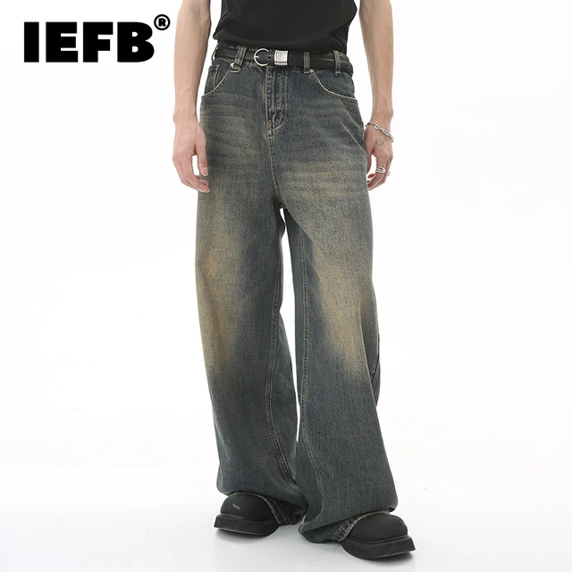 Джинсы IEFB мужские с широкими штанинами, Модные Винтажные потертые брюки из денима, Уличная Повседневная одежда с эффектом потертости, универсальные свободные штаны, 9C354, на лето 1