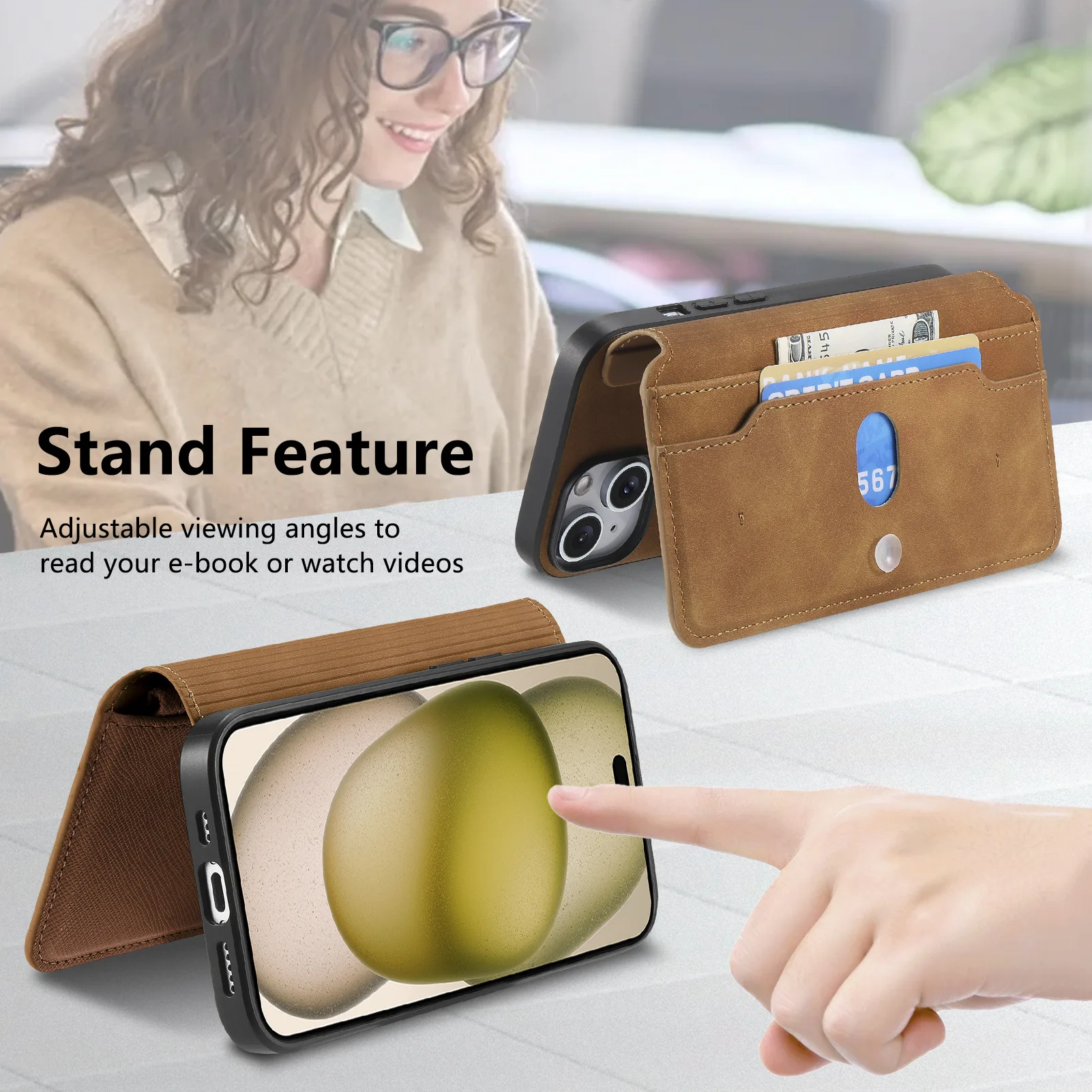 Leather Zipper Wallet Case with MagSafe and Credit Card Slot