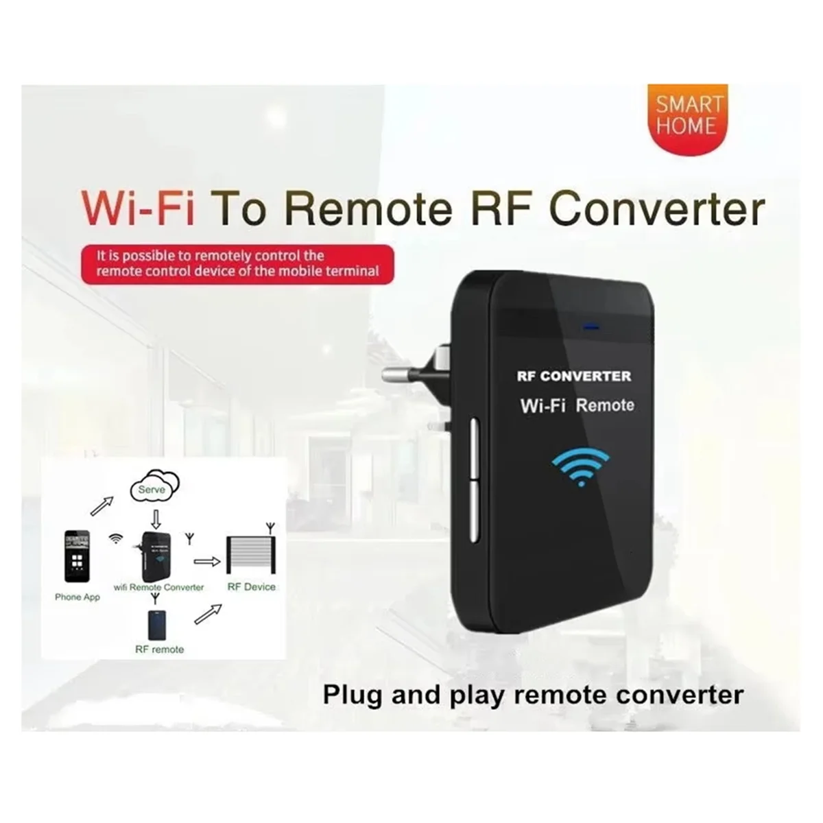 ABIY-New WiFi 280MHz-868MHz WiFi to RF Converter Fixed Code and Rolling Code Garage Door Remote Control EU-PLUG