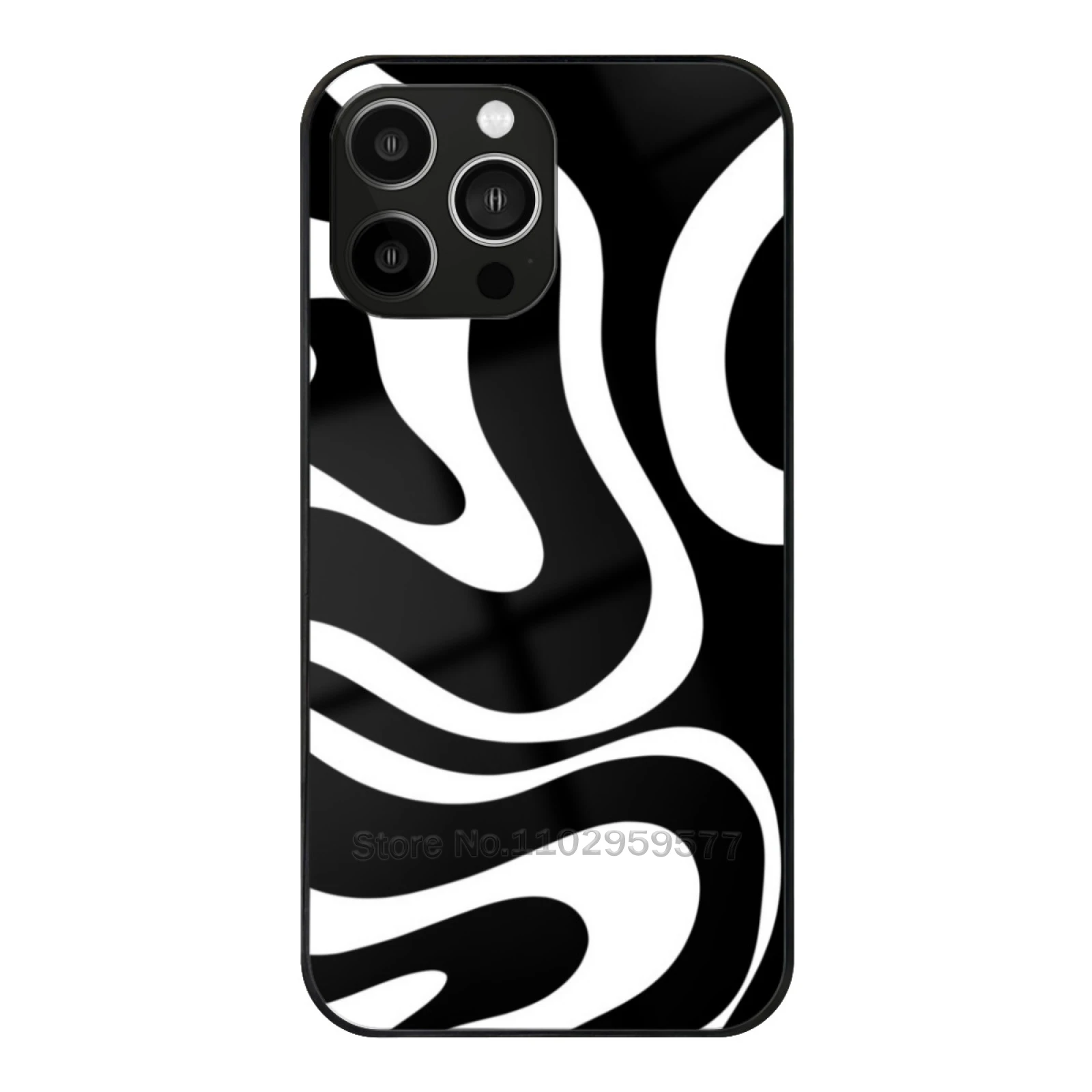 

Retro Modern Liquid Swirl Abstract Pattern Square In Black And Tempered Glass Case For Iphone 11 12 13 14 15 Pro Max Mini 7 8 X