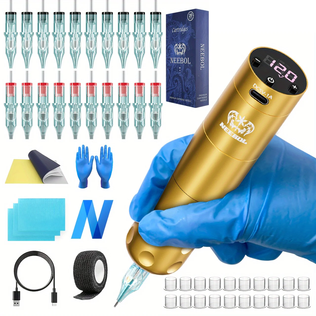 1setWirelessTattooPenMachineKitCorelessMotorDigitalLEDDisplayTattooEquipmentSupply