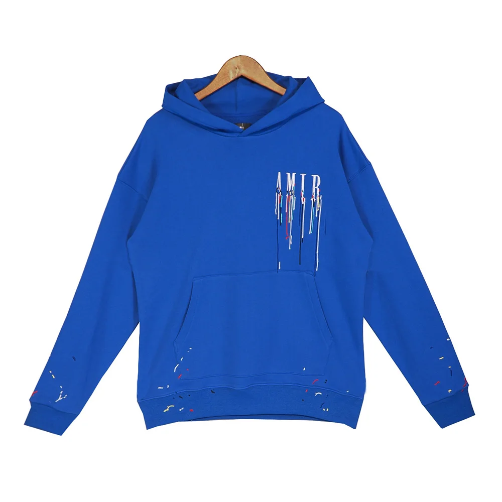 Sudadera con capucha de algodón con estampado 3D para hombre y mujer, suéter bordado de alta calidad, Color salpicaduras, tinta suelta para ocio