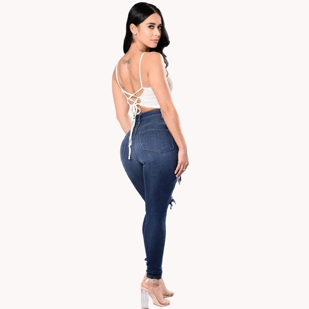 NEW 2023 Woman High Waist Ripped Jeans Personalized Ankle-Length Denim Pants Sexy  Stretchy Jeans 9