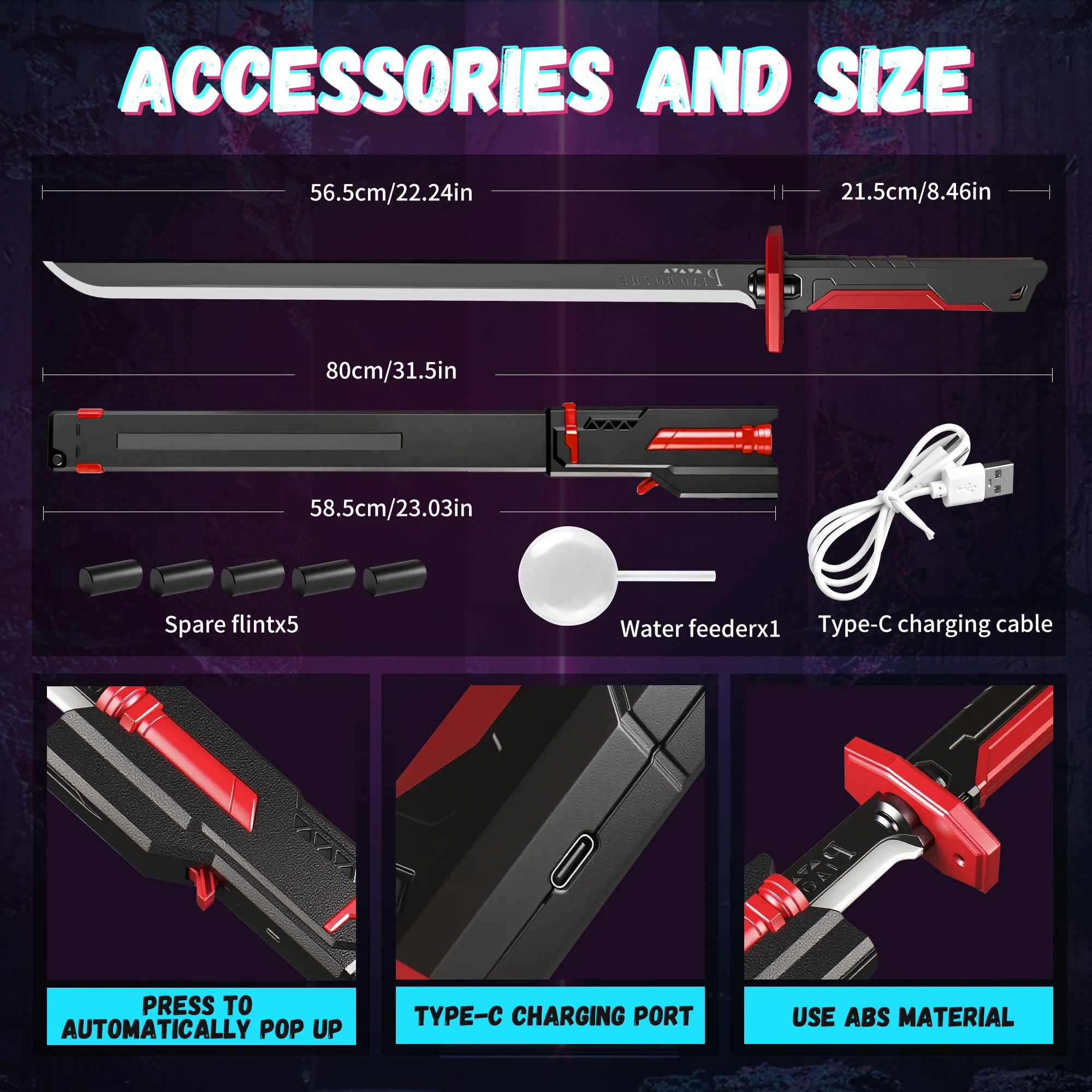 2025 New Laser Sword with Spray Sparks Smoke Multi-Color Changing