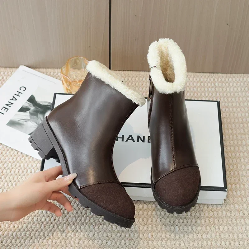 2023 Winter Fashion New Boots Women Round Toed Women's Boots Zipper Solid Women's Shoes Thick Heel Chelsea Boot  platform boots