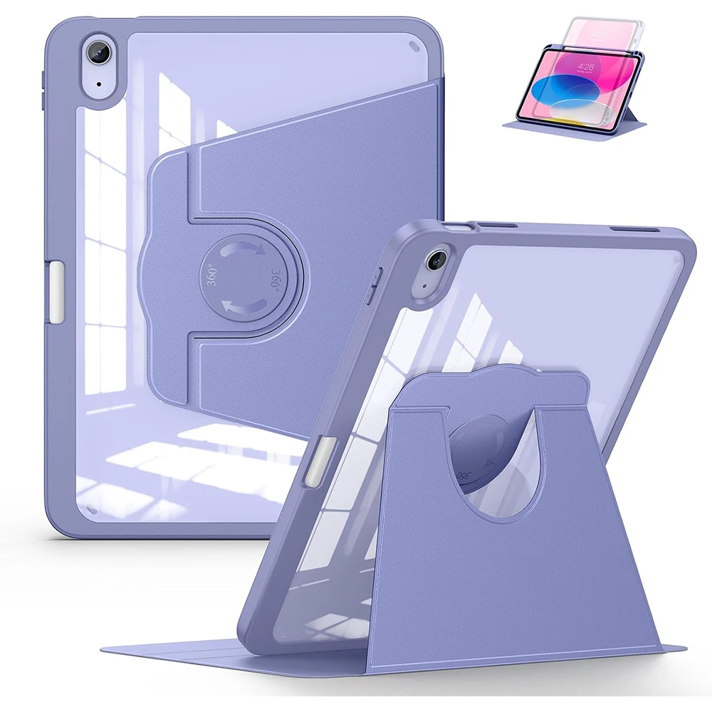 Premium 360° Rotating Clear Acrylic Tablet Case with Pencil Holder & Auto Sleep/Wake Shock-Resistant Feature