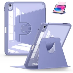Premium 360° Rotating Clear Acrylic Tablet Case with Pencil Holder & Auto Sleep/Wake Shock - Resistant Feature - iPad 5th 6th 9.7 (XZYKL - Purple)