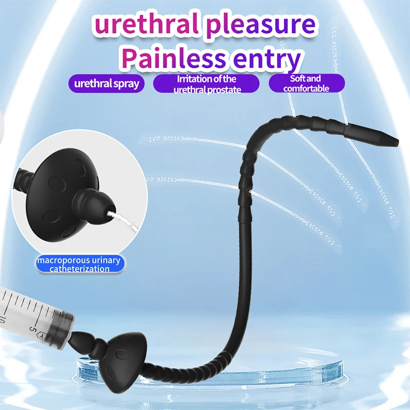 Curved Urethral Insert Penis Plug Syringe Injection Silicone Urethtra Urethra Dilator Sounds Beads Long Uretre Sounding Catheter silicone urethral dilator urethral dilator