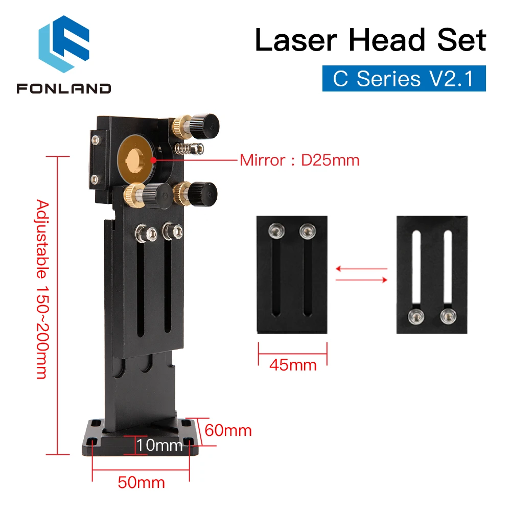 FONLAND CO2 Laser Head Set Lens D18 FL38.1 D20 FL50.8/63.5/101.6mm Integrative Mount Dia25 Mirror for Laser Cutting Machine