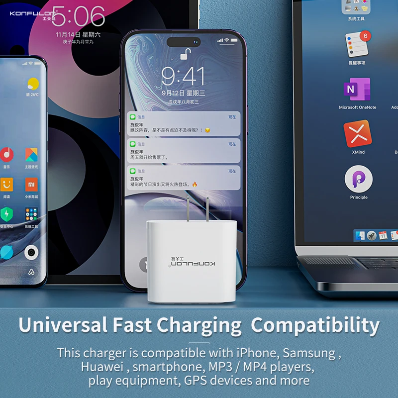 

KONFULONG 3USB 1Type-c 45W USB Charger Fast Charge QC 3.0 Wall Charging for iPhone Huawei Samsung Mobile 4 Ports EU US Plug