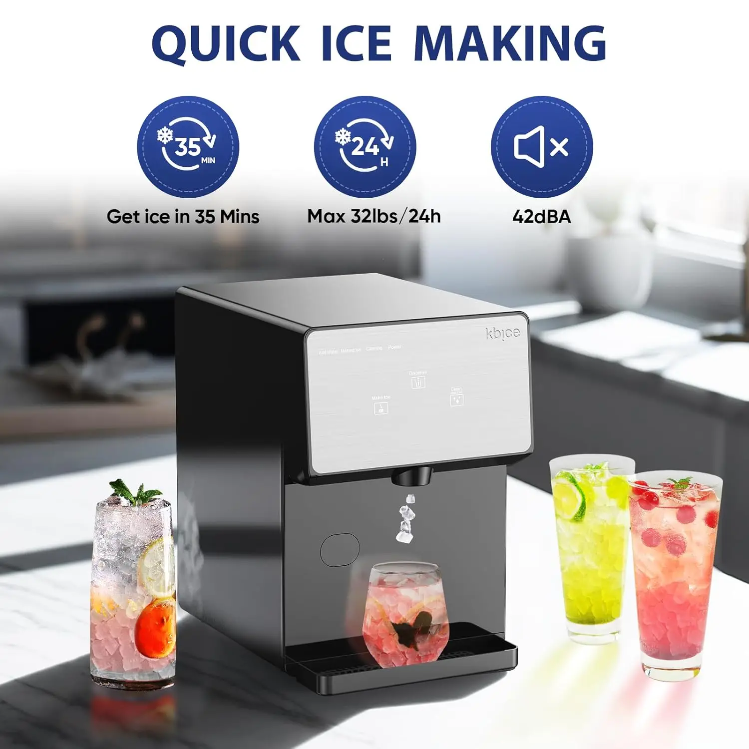 Countertop Nugget Ice Maker with Soft Chewable Ice, 32lbs in 24Hrs, LED Touch Panel, Self-Cleaning Ice Maker with Automatic Disp 3