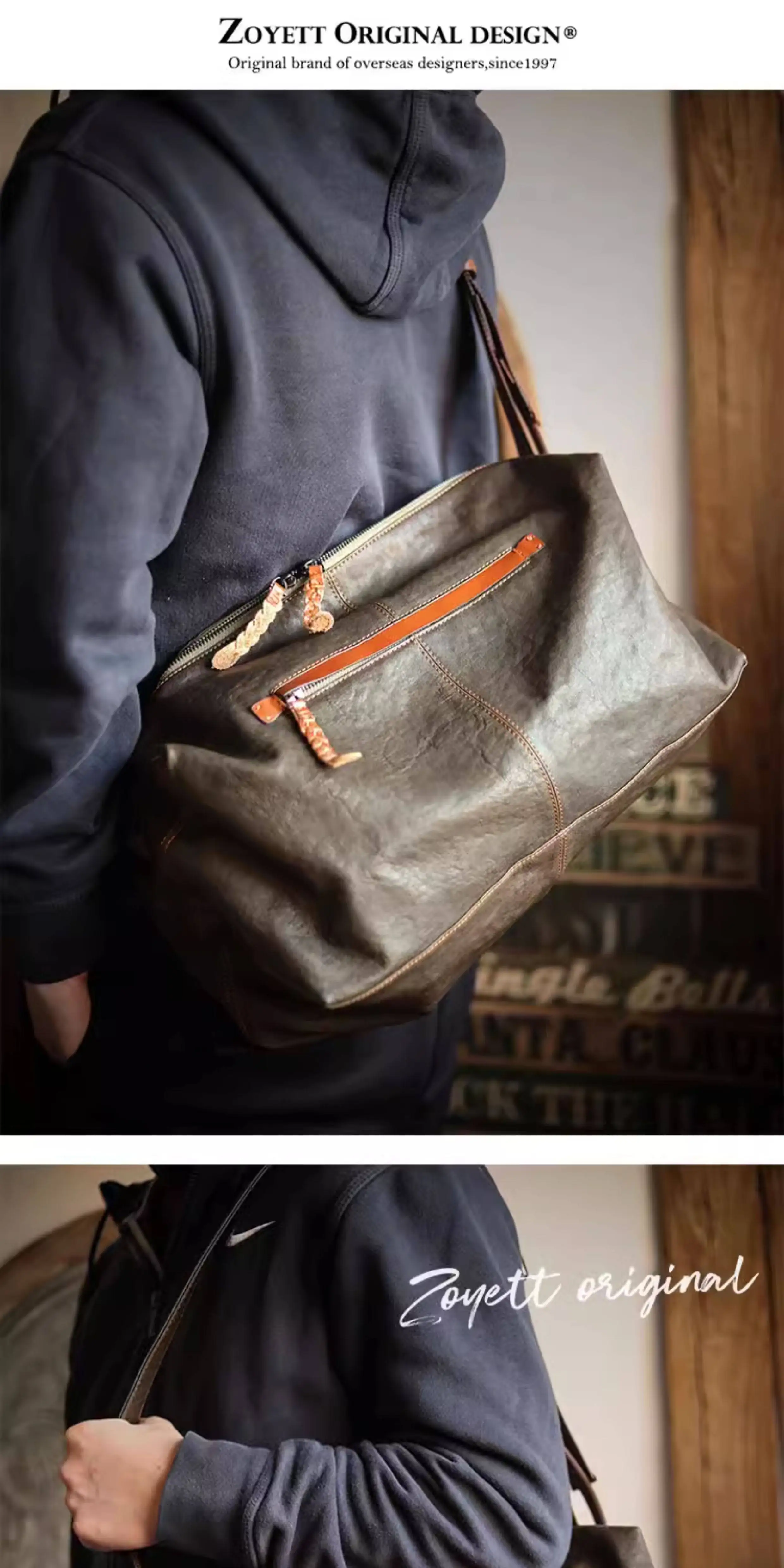PNDME lässige Outdoor-Reisetasche aus echtem Leder für Herren mit großem Fassungsvermögen, modische Umhängetasche aus weichem Rindsleder, Fitness-Umhängetasche – Detail 9