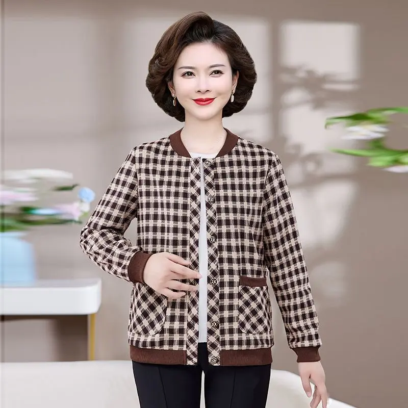 Vintage Printed Button Pockets Loose Plaid Jackets Women's Clothing 2023 Winter Oversized Office Lady Tops All-match Warm Coats