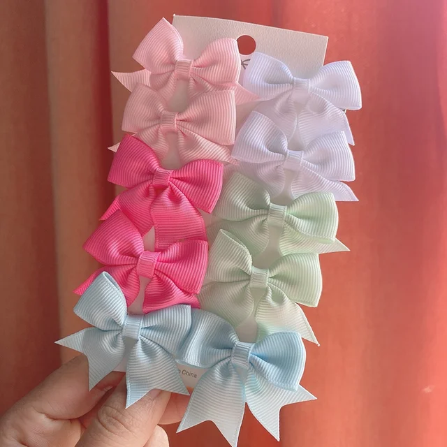 10PCS/SET  Grosgrain Ribbon MiNi Hair Bows with Clip for Girls Hairpins Boutique Barrettes Headwear Cute Kids Hair Accessories 1