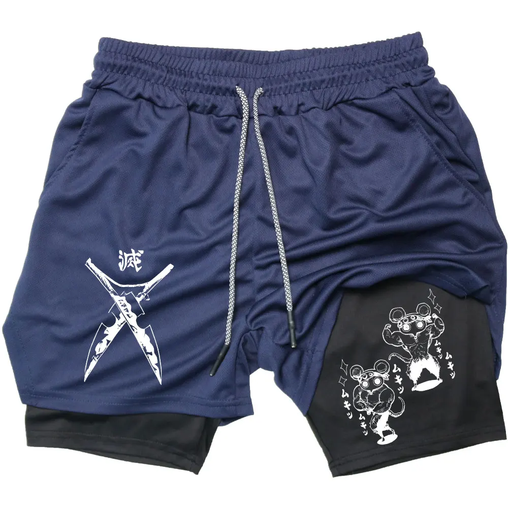 Men's Compression Shorts Anime Demon Slayer Print Beach Shorts Gym Fitness Running Quick Dry Short Pants Summer Print Sportswear 5