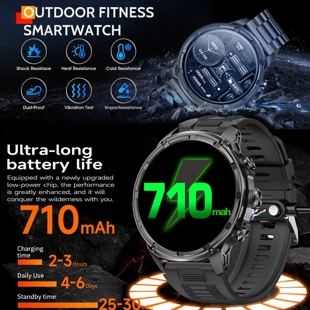 2026 new Outdoors Smart Watch 1.85''hd screen 710mAh Large battery Bluetooth call Health monitoring Sports Modes Waterproof GPS 5