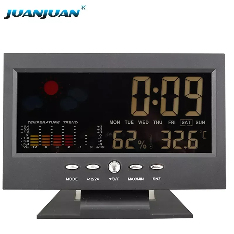 

Backlight Voice control Thermometer Hygrometer temperature humidity meter Weather Forecast Calendar station Clock Alarm