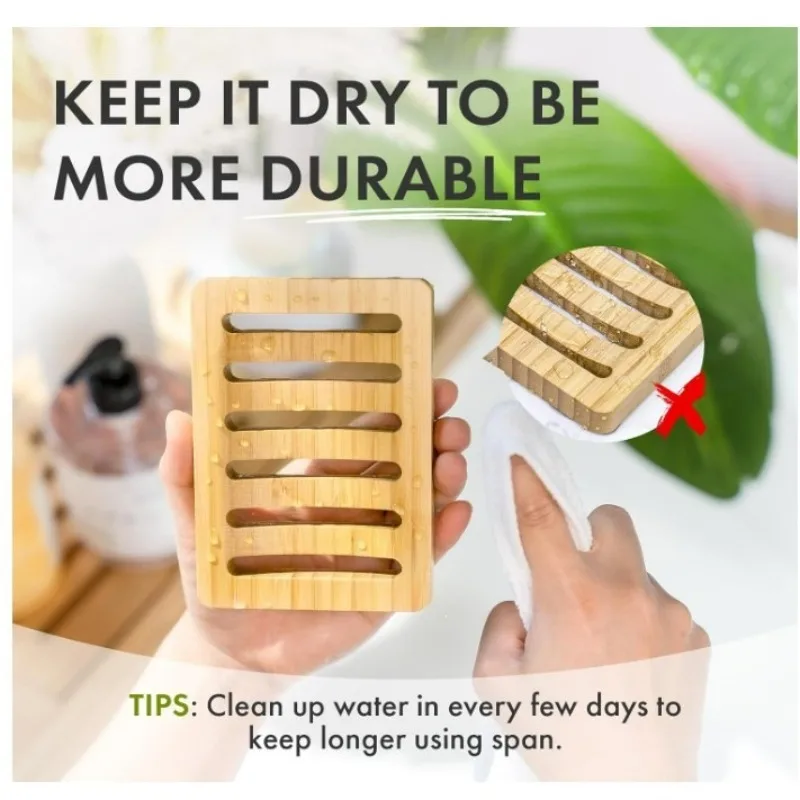 Rustic Elegant Bamboo Soap Dish Set with Self-Draining Tray