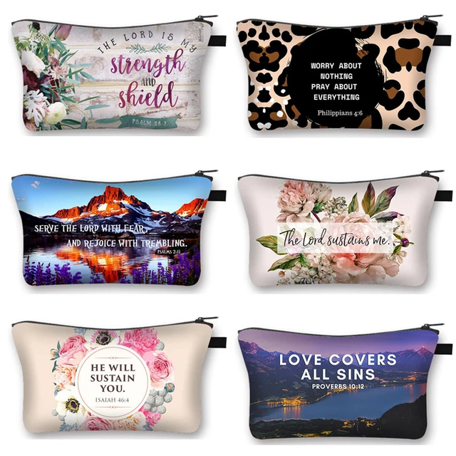 12 Styles Inspirational Bible Verse Make up Christmas Gifts for Women Pouch  Toiletry Bag Gifts Cosmetic Zippered Travel with Christian Flower Patterns