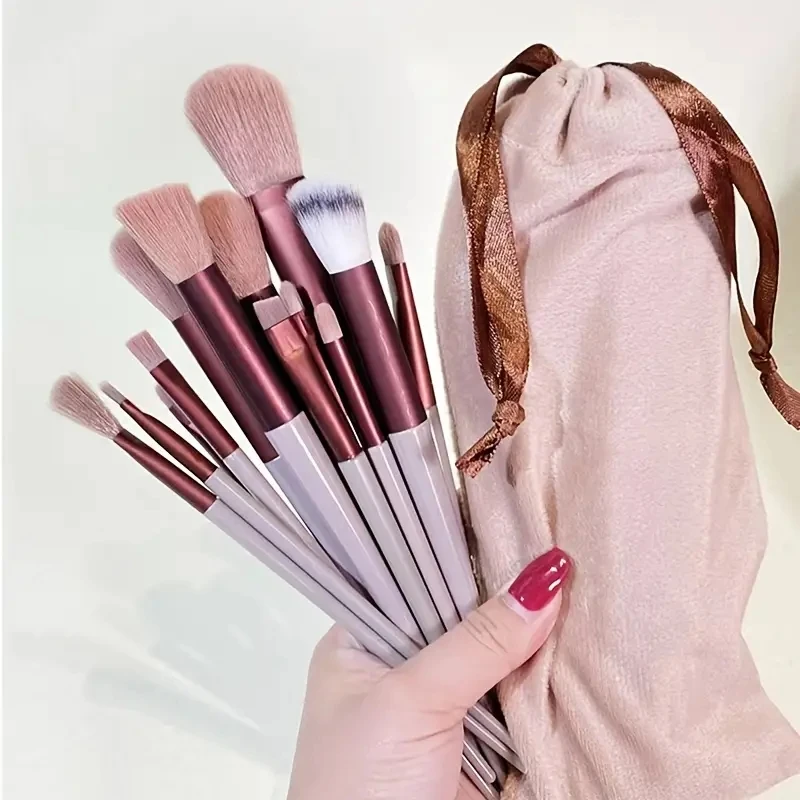 Set di 13 Pennelli da Trucco Morbidi e Soffici, Professionali per Fondotinta, Cipria, Ombretto, Kabuki, Sfumatura, con Borsa Porta Utensili - immagine 2