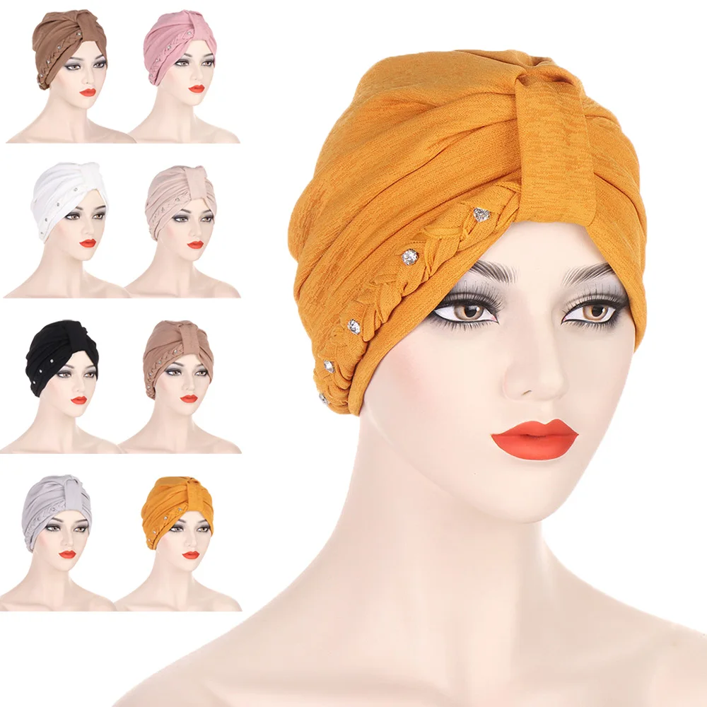 

Muslim Women Hijab Twist Knot Top Braids Chemo Cap Bonnet Cancer Solid Color Islamic Arab Strech Turban Femme Hair Loss Hat Wrap