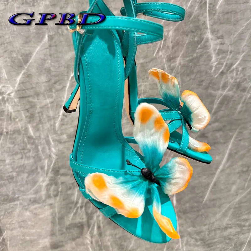 

GPBD Designer Handmade Butterfly High Heels Female Shoes Best Quality Real Leather Sandal For Woman Party Banquet Womens Sandal