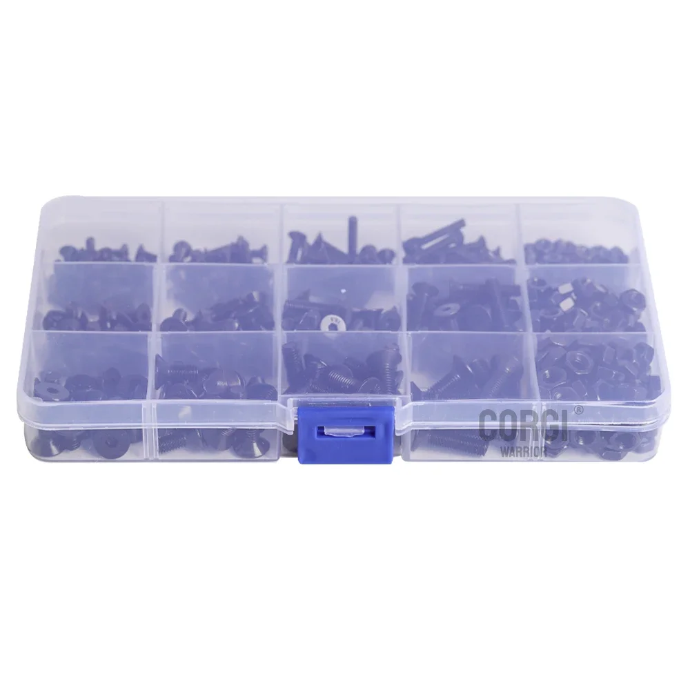200/340/360 Pcs 소켓 플랫 헤드 나사 키트 M2 M2.5 M3 DIN7991 검정색 등급 10.9 육각 너트 카운터 싱크 볼트 나사 모음 세트