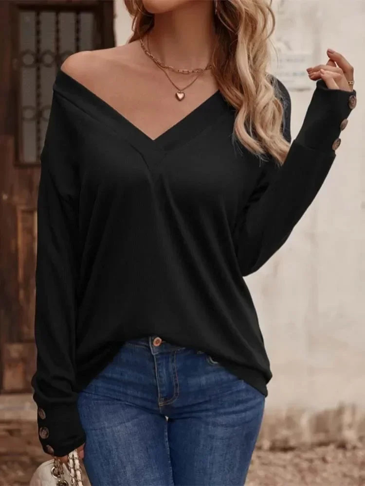 

8 Colors Basic Pullover Women Casual V Neck Long Sleeve Tops Lady 2023 Spring Autumn Thin Blouse Clothes