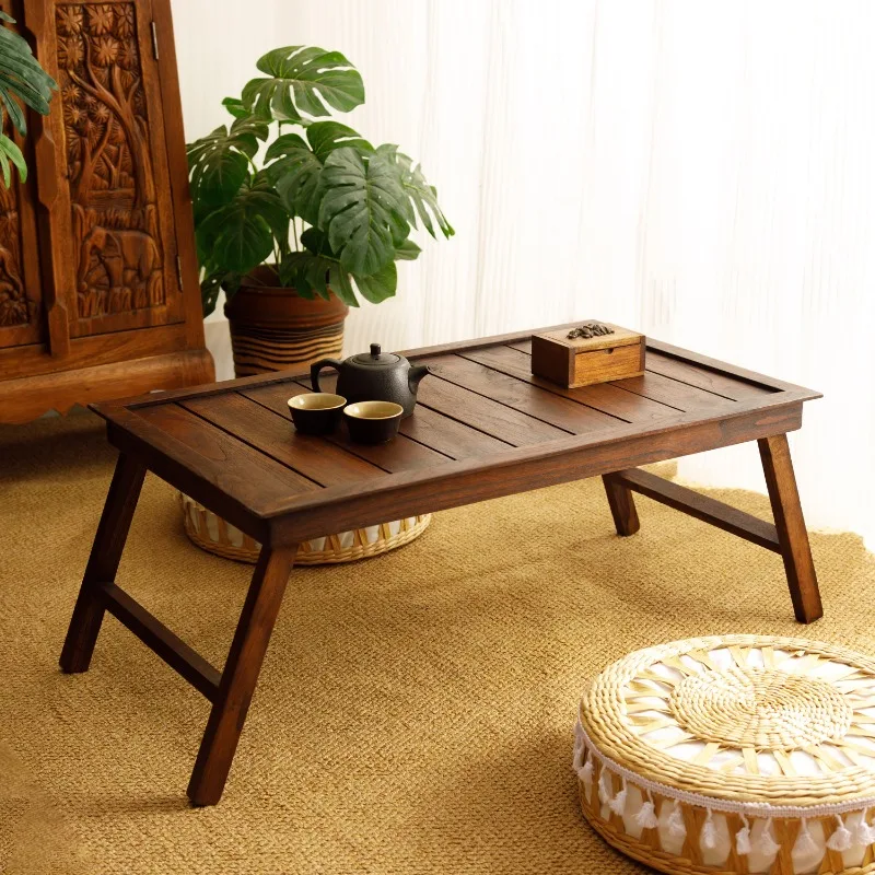 Folding Bamboo Tea Table, Portable Low Coffee Table for Small Space, Floor Desk for Bedroom Balcony, Easy Storage Kotatsu Table