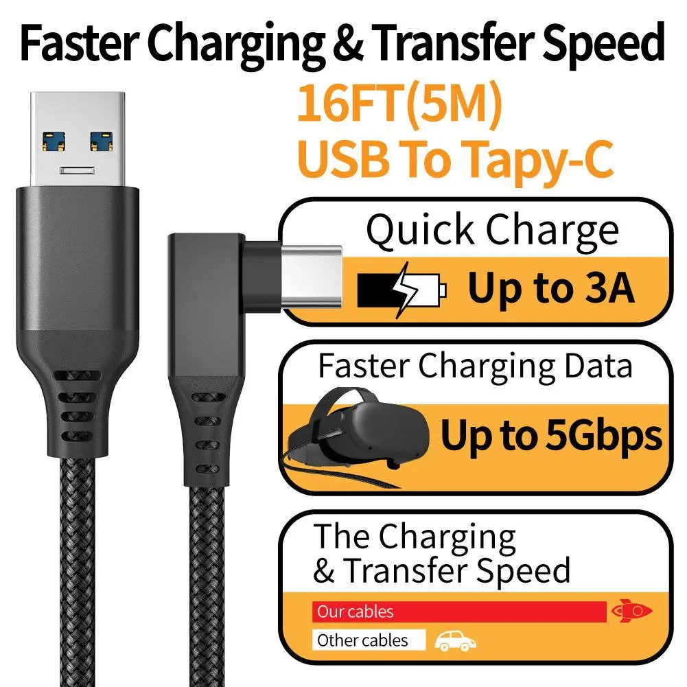 5M Data Line Charging Cable For Oculus Quest 2 Link VR Headset USB 3.0 Type C Data Transfer USB-A To Type-C Cable VR Accessories