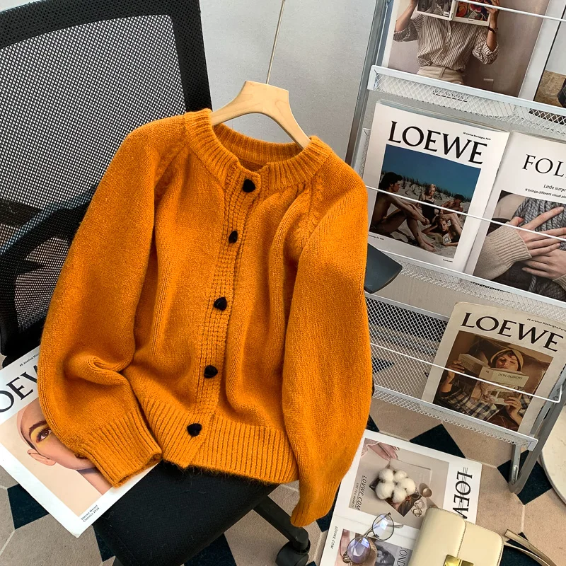 

Solid Vintage Oversized Cardigans for Women Korean Style Elegant Loose Knitted Jackets 2023 New Autumn Winter Short Sweater Coat