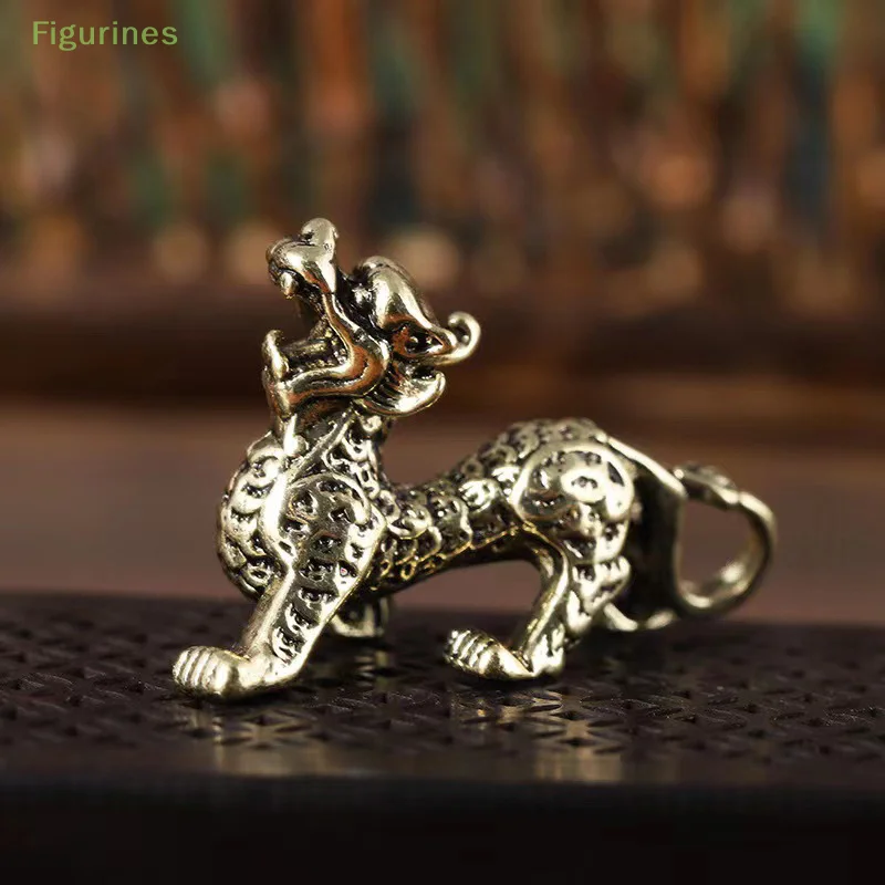 

1PC Statue Figurine Wealth Brass Decor Prosperity Chinese Style Ornament Qilin Dragon Luck Animal Fengshui Vintage Gift