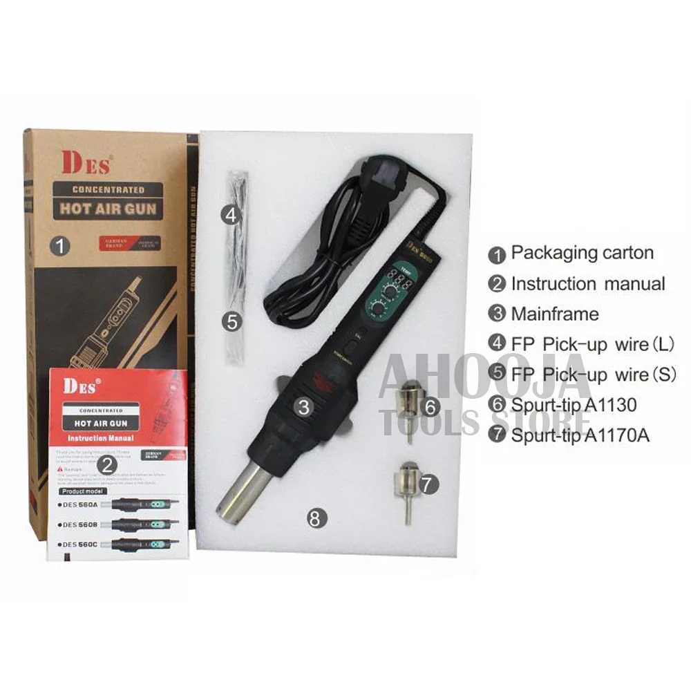 DES PortPortable Constant Temperature Heat Gun Digital Display Adjustable Hot Air Blower Desoldering Station 560W 110V/220V