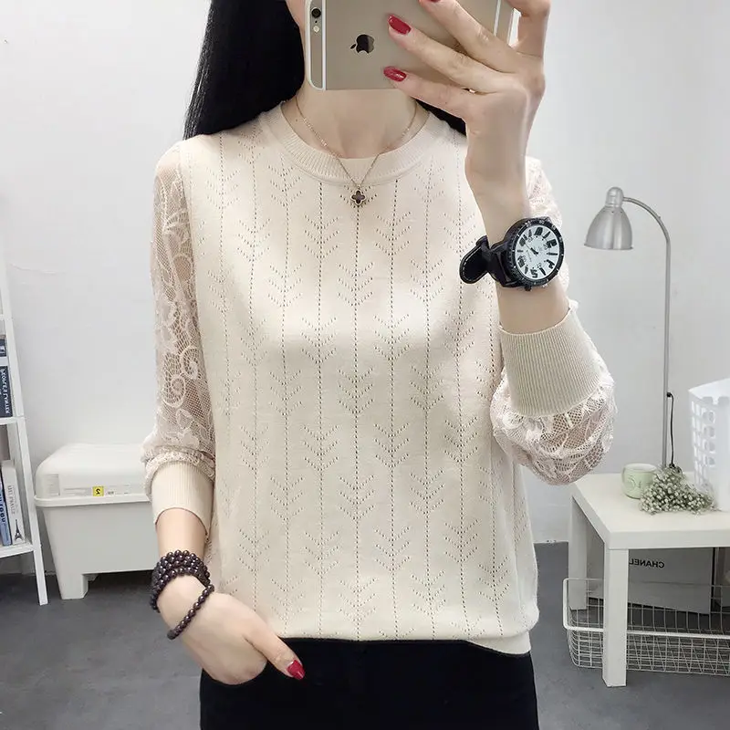 turtleneck Winter 2021 new round neck lace knitted bottoming sweater ladies GRAY22 white sweater