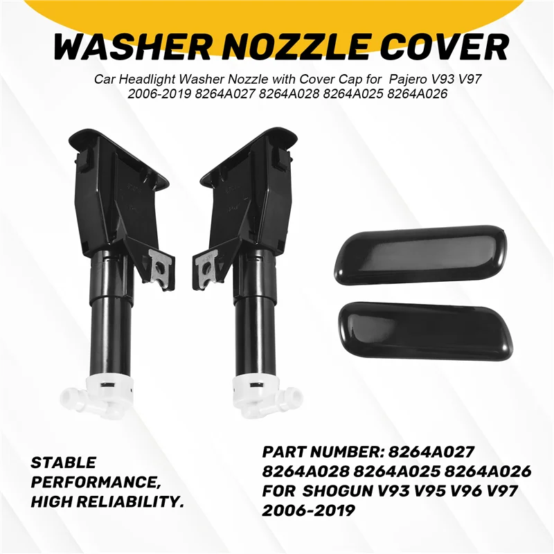 미쓰비시 파제로 V93 V97 2006-2019 8264A027 8264A028 8264A025 8264A026용 커버 캡이 있는 신뢰할 수 있는 자동차 헤드라이트 와셔 노즐
