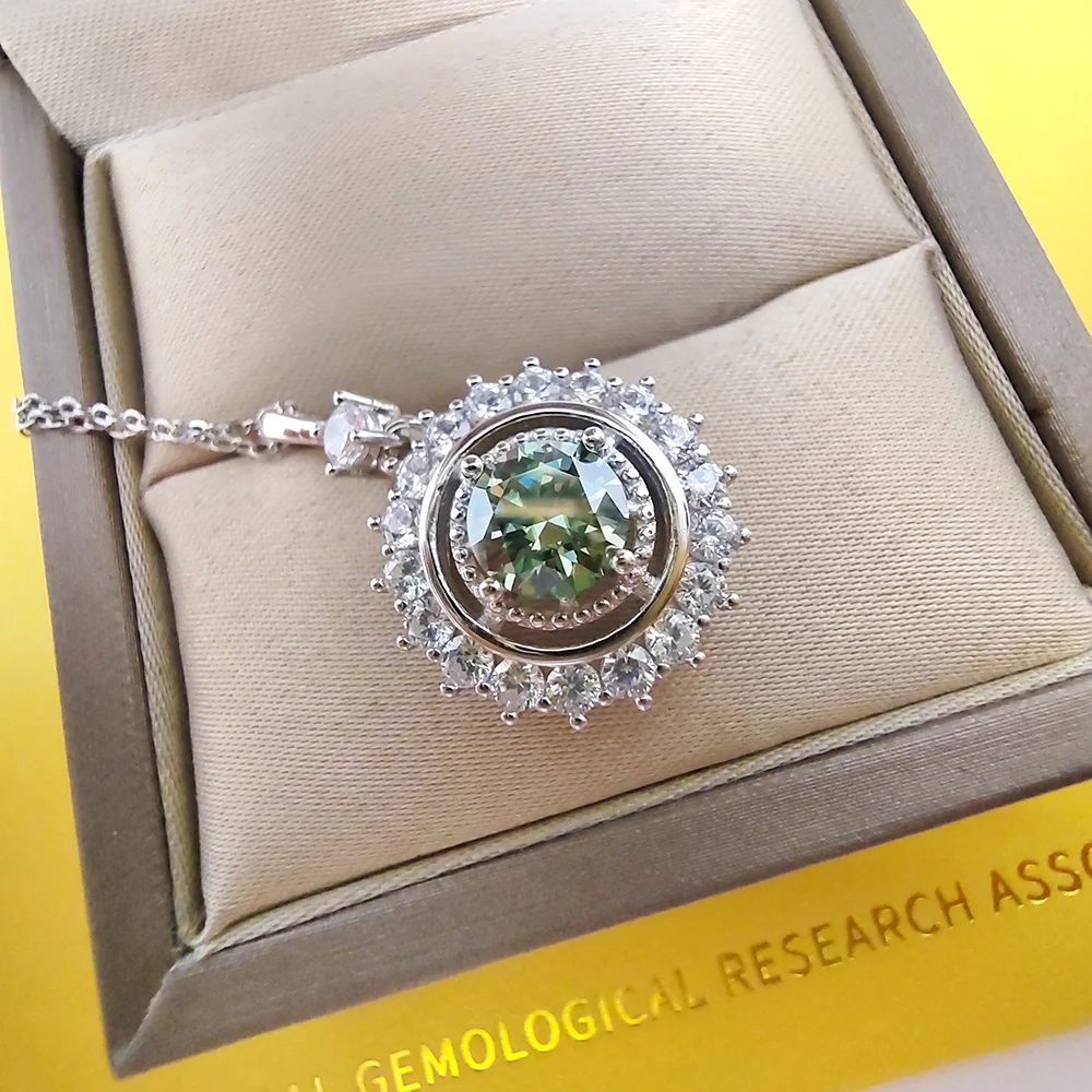 Sb9a26baca1ef41a1ae94508f61266386k Green Moissanite Sunflower Necklace 1 Carat VVS GRA Certificate S925 Silver Girl Jewelry Anniversary Gift Mallzona